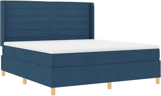 vidaXL Boxspringbett mit Matratze und Kopfteil in Blau, Hybridbett mit Taschenfederkern und Stoffbezug, B/T: 140 x 200 cm - Bild 1