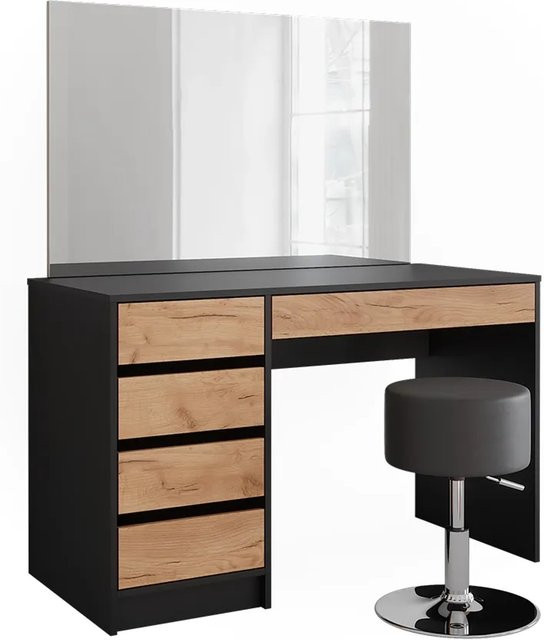 Vicco Schminktisch Sherry in Anthrazit und Goldkraft Eiche mit Spiegel und Hocker, Breite: 120 cm, Tiefe: 75 cm - Bild 1