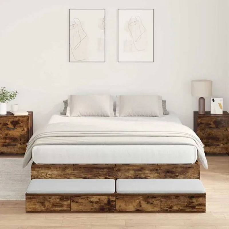 Vidaxl Funktionsbett mit Stauraum aus Holzwerkstoff in Geräucherte Eiche, Braun, B/T/H: 236.5 x 150 x 31.5 cm - Bild 1