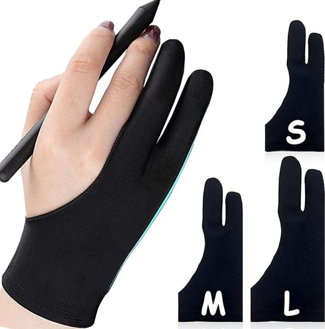 Zwei-Finger-Zeichenhandschuhe in Schwarz als Anti-Touch-Malhandschuhe für iPad, Tablet und digitale Boards zur Nutzung bei Ölgemälden und im Büro - Bild 1