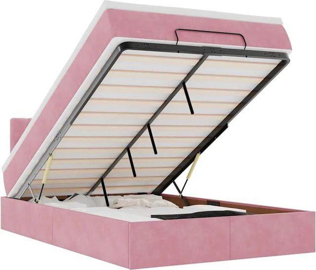vidaXL Ottomane Bett mit Matratze und LED-Beleuchtung in Rosa und Weiß, Samt, B/T/H: 120 x 193 x 280 cm - Bild 1