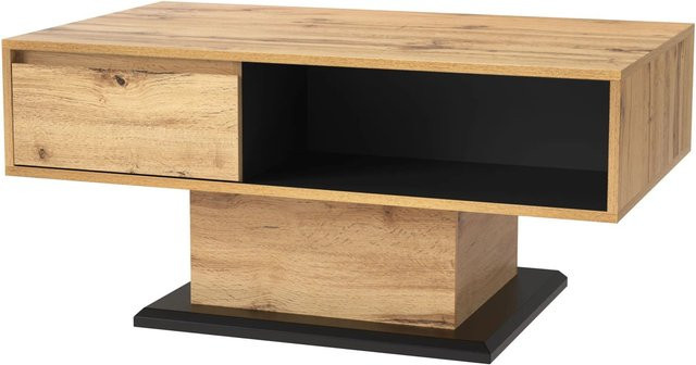 okwish Couchtisch aus melaminbeschichteter Spanplatte mit Schubfach in Holzmaserung Natur/Braun, B: 100 cm, T: 60 cm, H: 47 cm - Bild 1
