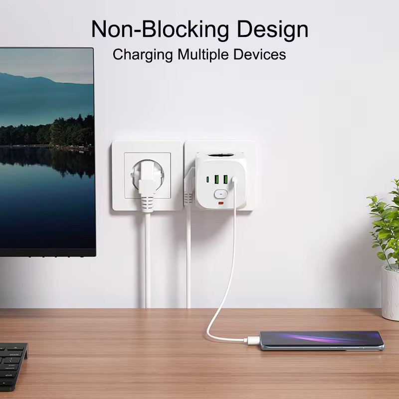 QNCX 7-in-1 Steckdosenleiste in Weiß mit 3 AC-Steckdosen, 2 USB-A und 2 USB-C Anschlüssen sowie Schalter - Bild 2