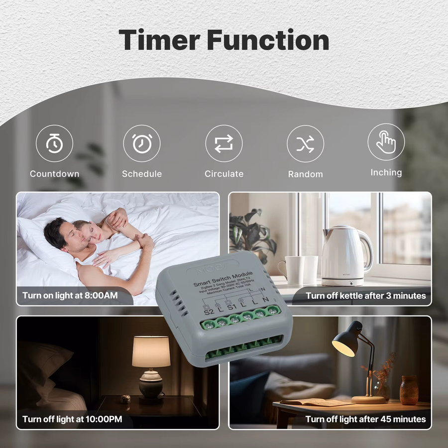 MOES Tuya Smart Mini Switch Modul WiFi ZigBee 1-4 Gang in Weiß für Home Automation mit Alexa und Google Home sowie Timer und Fernbedienung - Bild 3