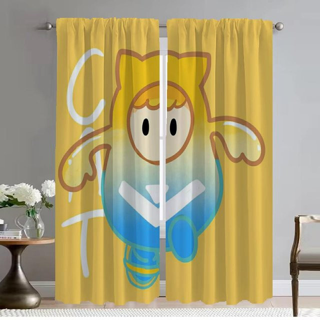 Fall Guys Halloween Dekoration Vorhänge für Kinderzimmer und Wohnzimmer, 2er-Set, Gelb, Breite: 50 cm, Höhe: 70 cm - Bild 1