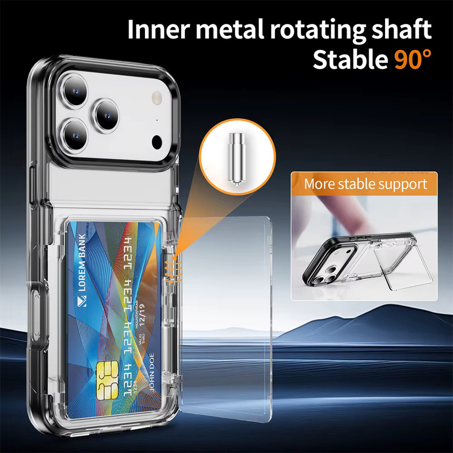 szHAIyu Stoßfeste Acryl-Handyhülle mit Kartenhalter und Ständer für iPhone 17 16 15 14 13 12 Pro Max, transparent - Bild 3