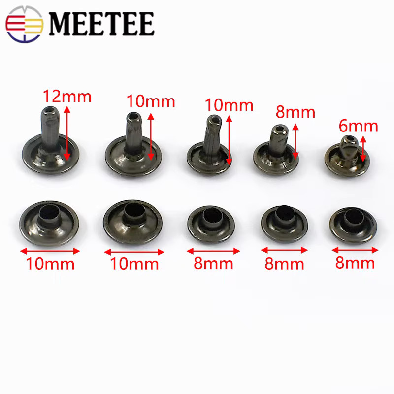 Meetee 100 Sets Metall-Doppelkappen-Nietenknöpfe in Silber für Lederhandwerk und Kleidung - Bild 2
