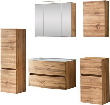 HELD MÖBEL Waschtisch-Set KOPENHAGEN in Braun, 7-teiliges modernes Badezimmer-Set mit LED-Beleuchtung und Soft-Close-Türen, B/T/H: 130 x 40 x 35 cm - Bild 1