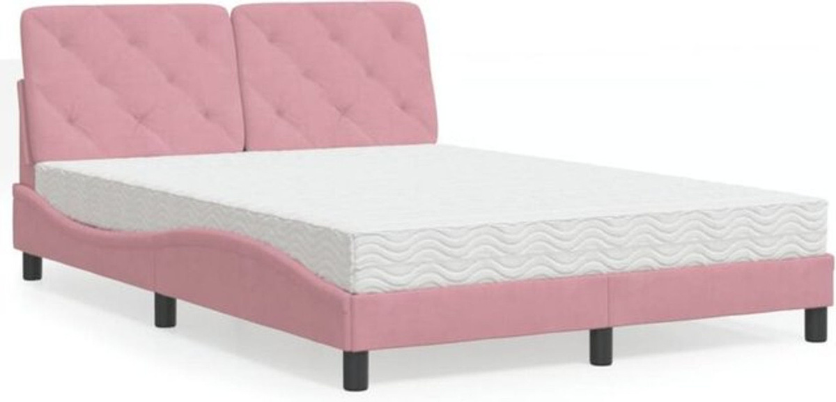 Modernes Polsterbett mit Matratze von Vidaxl in Rosa und Weiß aus Samt, B/T: 140 x 200 cm - Bild 1