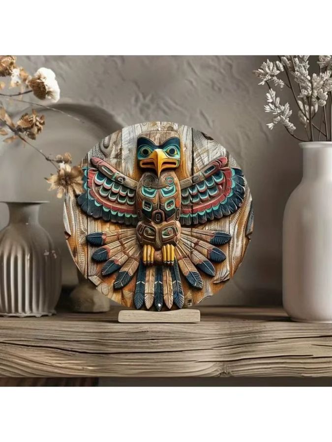 CIFBUY Native American Totem Pole Wandkunst aus wasserdichtem Aluminiumschild - Bild 5