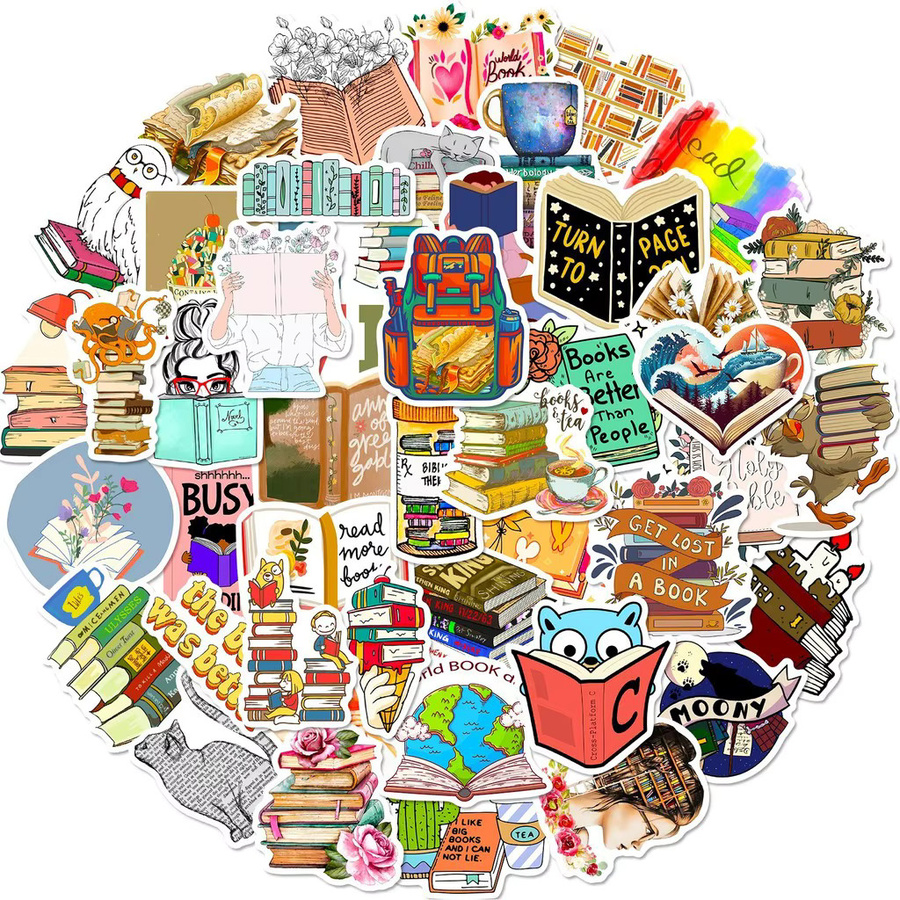 50 Stück wasserdichte Lesebuch-Doodle-Aufkleber in Multicolour für Laptop, Handy und Tablet von Sticker Story Store - Bild 2