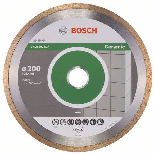 Bosch Diamanttrennscheibe Standard für Keramik, Farbe: Silber, Durchmesser: 200 mm, B/T/H: 200 x 25,4 x 1,6 x 7 mm - Bild 1