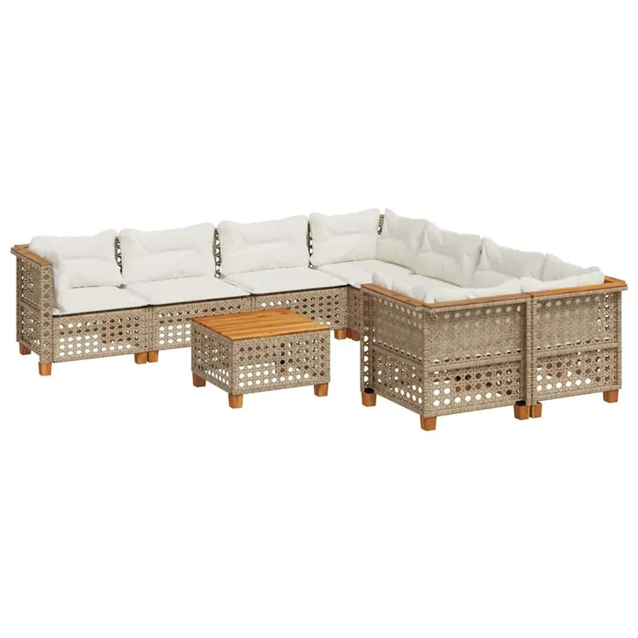 vidaXL 9-teilige Garten-Sofagarnitur aus Poly-Rattan und Akazienholz in Beige mit Kissen - Bild 2