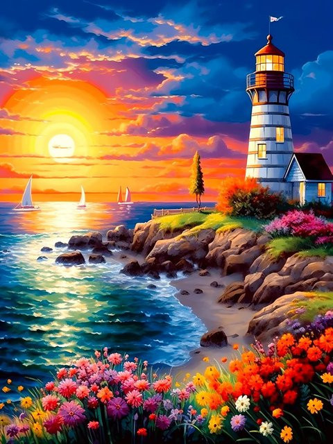 Momoart Diamond Painting Set Maritime Leuchtturm in Multicolour, B/H: 30 x 20 cm - Bild 1