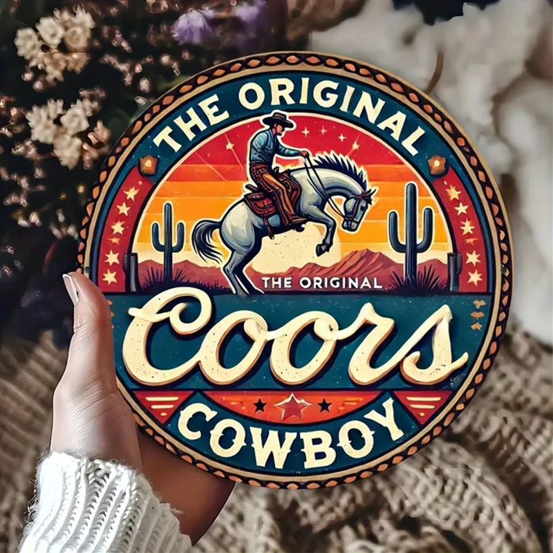 Coors Vintage Cowboy Wandkunst aus Metall, mehrfarbig, B/H: 20,3 x 20,3 cm - Bild 1