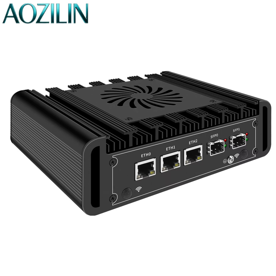 AOZILIN H31F Mini-PC Netzwerk-Firewall-Server mit Intel N100/N355, Dual 10G SFP+, 3x 2.5G RJ45, 4K DP und HDMI in Schwarz - Bild 2