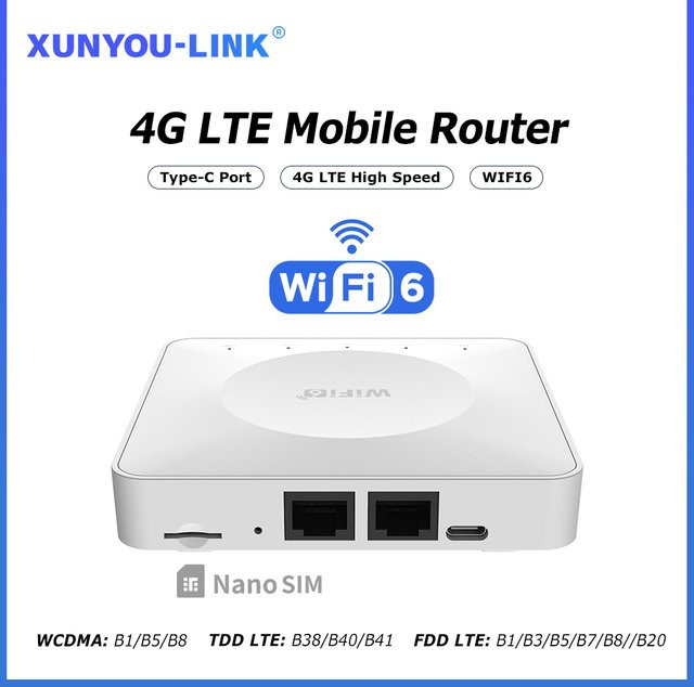 XUNYOU-LINK 4G LTE WiFi 6 Router mit USB-C Schnittstelle, mobiler WLAN-Router für bis zu 32 Geräte, Farbe: Weiß - Bild 1