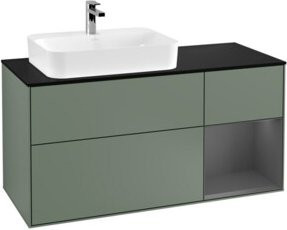 V&B Waschtischunterschrank Finion mit Wandbeleuchtung, Breite: 120 cm, Farbe: Olivenmatt lackiert - Bild 1