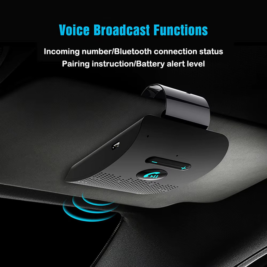 KEBETEME Bluetooth 5.0 Car Kit Freisprecheinrichtung mit 2W HiFi-Lautsprecher und Noise Cancelling, kabelloser Audioempfänger für MP3-Musik in Schwarz - Bild 2