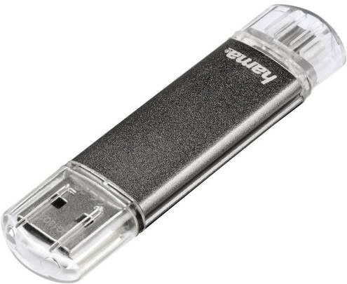 Hama Laeta Twin USB-FlashDrive mit 16GB Speicher in Grau mit USB-A und Micro-USB Anschlüssen - Bild 1