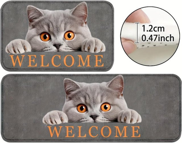 VIKAMA Kätzchen Teppich Grau, weiche Fußmatte mit Katzenmotiv für Wohnzimmer, Schlafzimmer oder Badezimmer, B/T: 60 x 40 cm - Bild 1