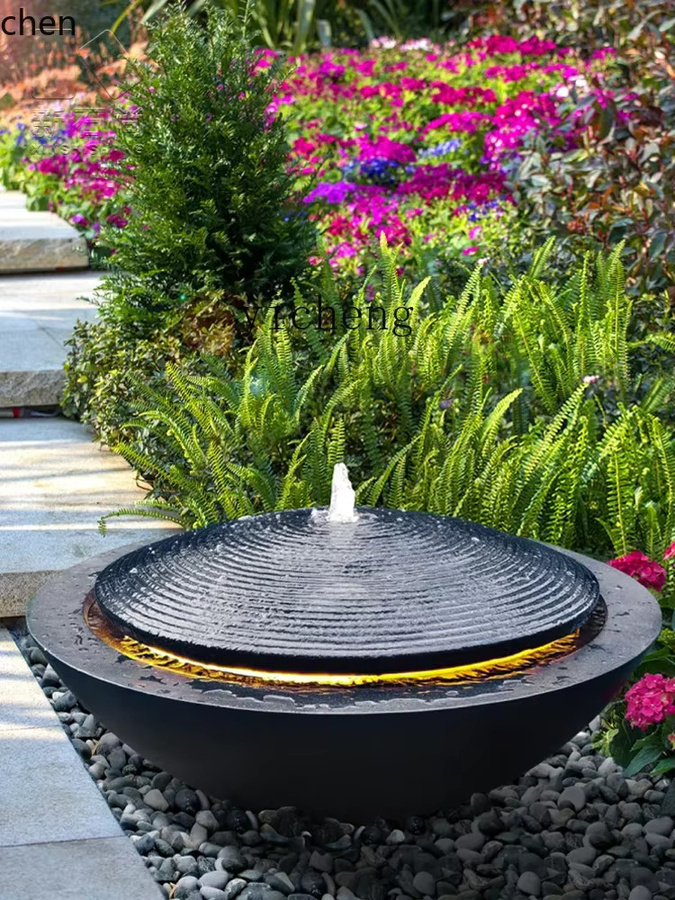 YFY Springbrunnen-Wasserspiel als modernes Gartenornament in runder Form, B/T/H: 60 x 25 x 60 cm - Bild 2