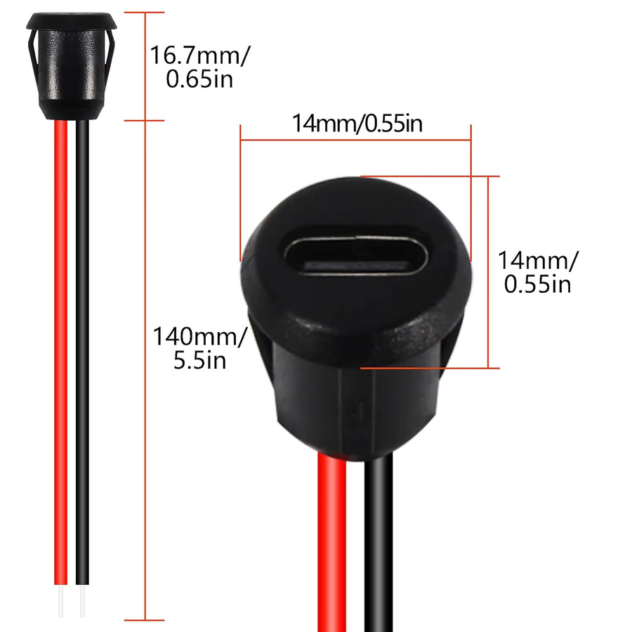 AOKIN 15er Set USB-C Weibliche Chassis Typ-C Buchse mit 2 Pin, Wasserdichte Ladeport Anschluss in Schwarz - Bild 2