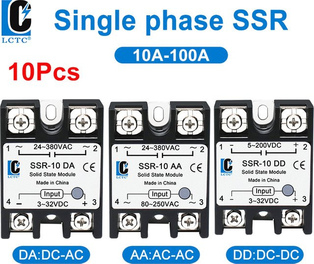 LCTC 10 Stück SSR Halbleiterrelais Set, Schwarz, Einphasenrelais Nullpunkt-Überschreitungstyp, DC zu AC / AC zu AC / DC zu DC - Bild 1