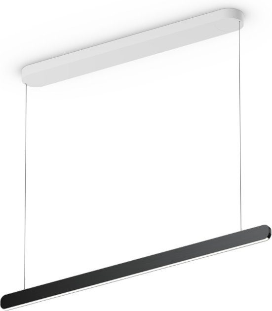 Occhio Mito linear volo 100 up LED-Pendelleuchte in Weiß matt mit Black Phantom Kopf für die Tischbeleuchtung, inklusive Occhio air Modul und x-tra warm LED (2200K - 3500K), höhenverstellbar von 65-165 cm - Bild 1