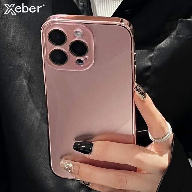 Xeber Glas-Handyhülle für iPhone in Pink mit Kameraschutz und stoßfestem Gehäuse - Bild 1
