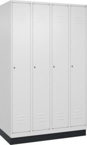 C+P Spind Classic PLUS Garderobenschrank mit 4 Abteilen, Sockel, Zylinderschloss und 3 Garderobenhaken, Farbe: Weiß/Grau, H x B x T: 195 x 120 x 50 cm - Bild 1