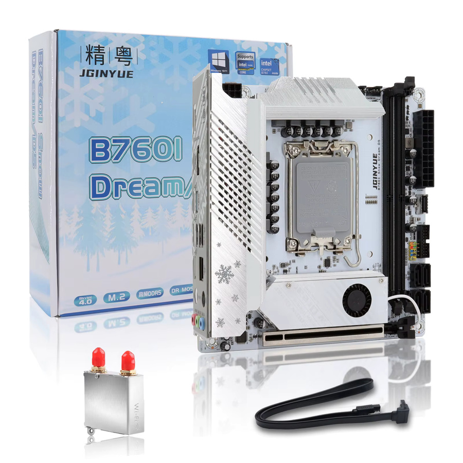 JGINYUE B760i ARGB WIFI DDR5 Mini ITX Mainboard für LGA1700 Prozessoren der 12., 13. und 14. Generation in Weiß mit WiFi6 - Bild 2