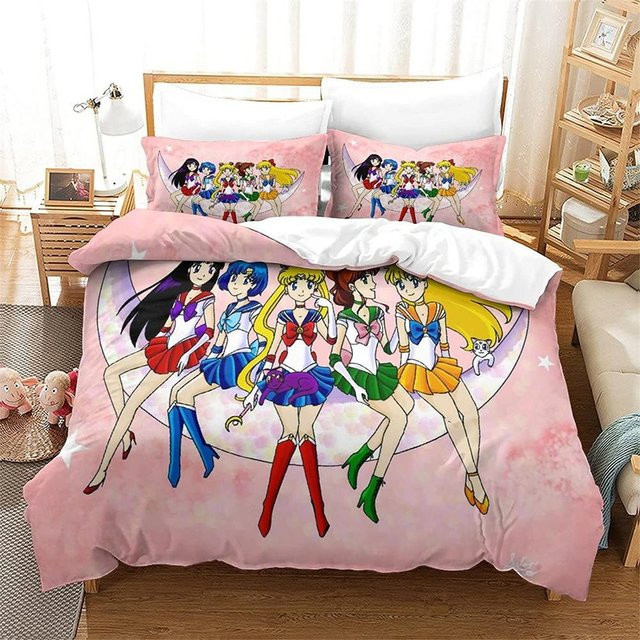 Sailor Moon Bettwäsche-Set aus Mikrofaser-Polyester in Pink, 3-teilig, B/H: 155 x 220 cm - Bild 1