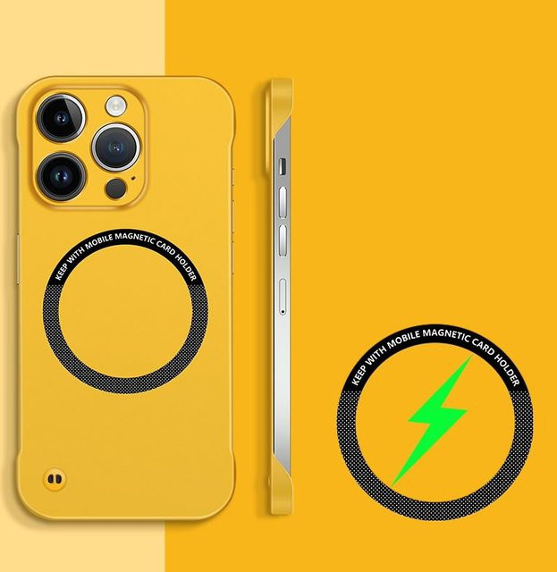 Ultradünne rahmenlose Luxus Schutzhülle mit MagSafe für iPhone und Samsung Galaxy in Gelb - Bild 1