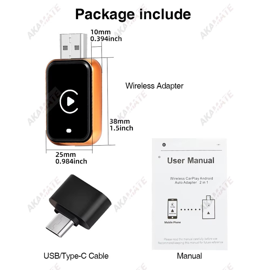 AKAMATE 2-in-1 Kabelloser CarPlay und Android Auto Adapter von kabelgebunden auf kabellos mit USB-C Anschluss für VW, Toyota, Kia, Nissan, Audi und Volvo - Bild 6