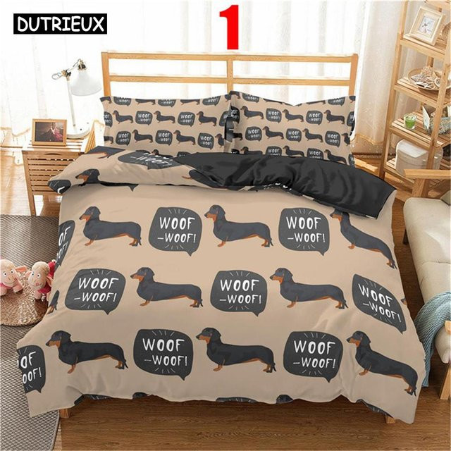 3-teiliges Dackel Bettwäsche Set mit 3D Tierdruck in Beige von Your Warm Home für Kinder, bestehend aus einem Bettbezug und Kissenbezügen, B/H: 140 x 210 cm - Bild 1