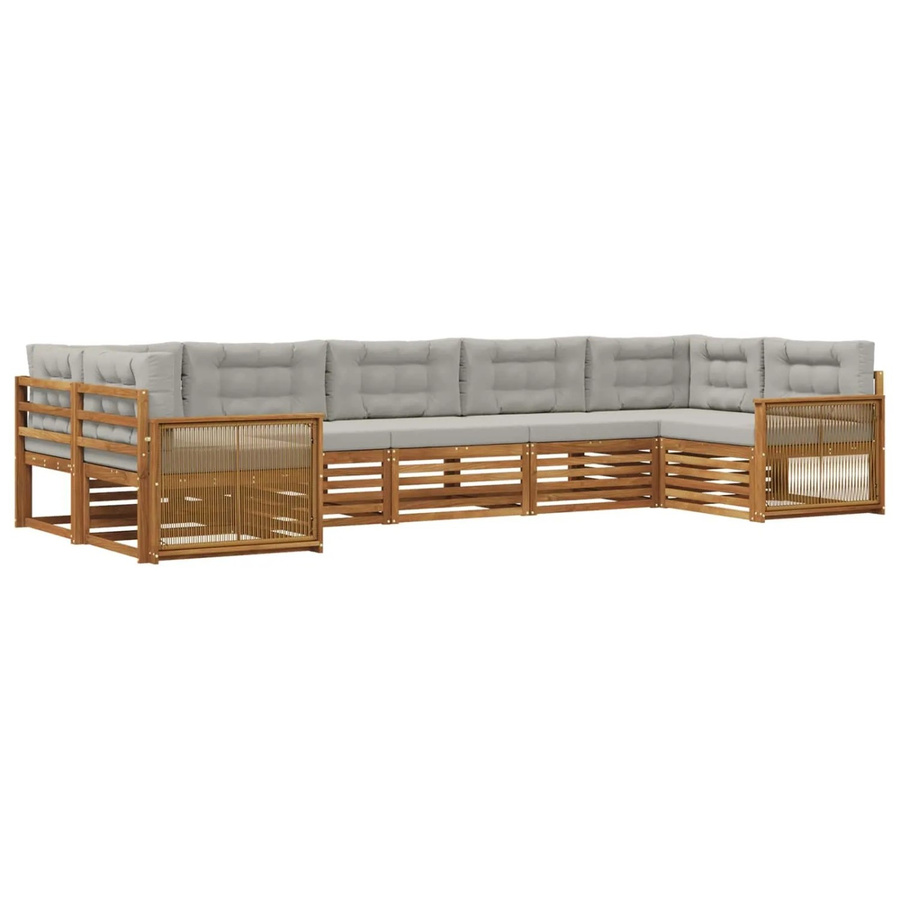 vidaXL Outdoor-Sofagarnitur L-Form aus Akazienholz mit Kissen in Grau und Natur - Bild 2