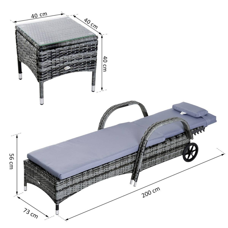 Outsunny Gartenmöbel 3er-Set aus Polyrattan mit Tisch und wetterfesten Auflagen, Grau, B/H/T: 200 x 30 x 73 cm - Bild 5