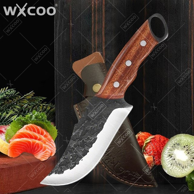 WXCOO Handgefertigtes Fleischbeil aus Edelstahl mit Holzgriff als geschmiedetes Küchenmesser für Fleisch, Obst und Gemüse - Bild 1