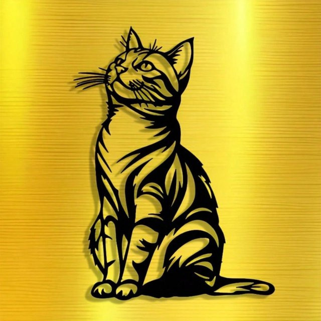 HELLOYOUNG Vintage Katzen-Metallwandkunst in Schwarz-Weiß Gestreift aus Aluminium zur Wanddekoration - Bild 1