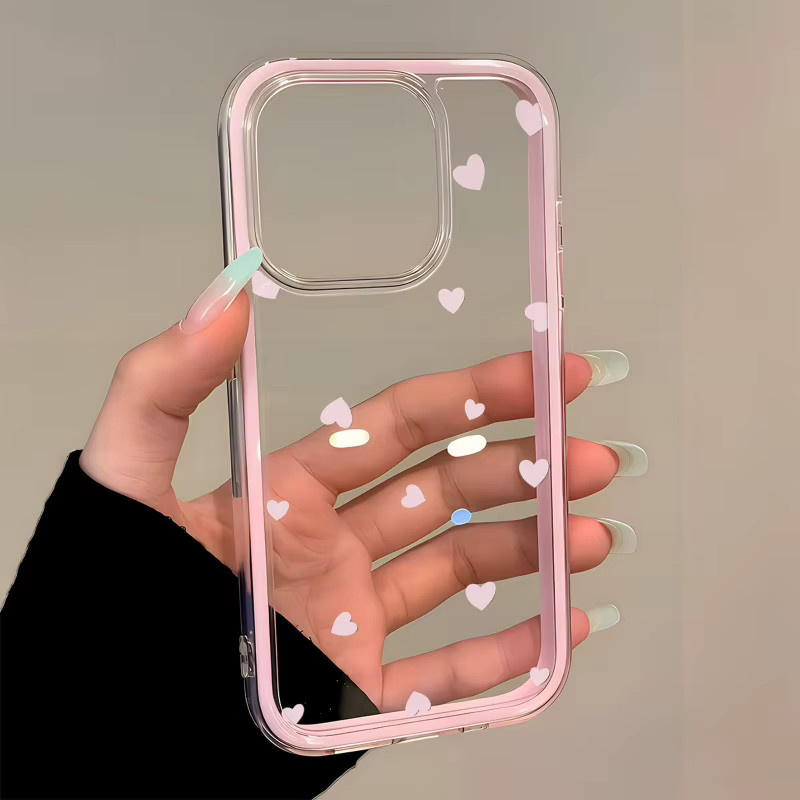 Transparente Apple iPhone Schutzhülle mit rosa Herzmuster für iPhone 17 bis iPhone 7 Plus - Bild 3