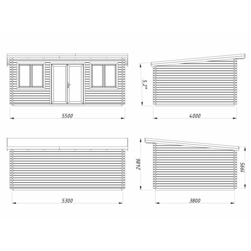 Palmako Holz-Gartenhaus Lisandra in Blockbohlenbauweise mit Pultdach und Boden, Farbe: Grau/Anthrazit, B: 550 cm, T: 400 cm - Bild 4