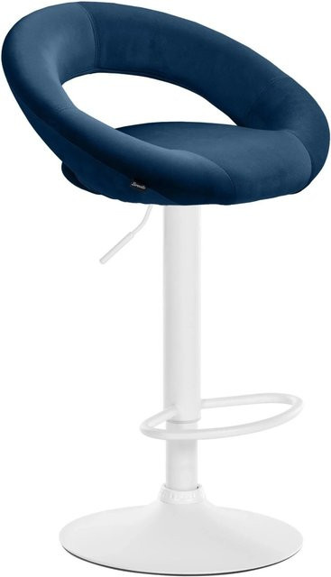 DELUKE Barhocker MEKIM in Blau mit Samtbezug, höhenverstellbarer Barstuhl mit Lehne und Drehsitz, B/T/H: 53 x 47 x 80 cm - Bild 1