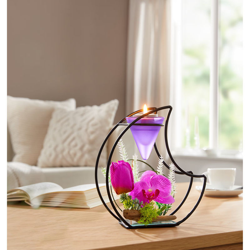 Teelichthalter Violet Spring von viva domo in Lila und Schwarz aus Metall mit floralem Design - Bild 3