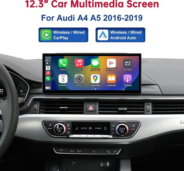 Road Top Multimedia-Player mit 12,3 Zoll Touch-Display für Audi A4 A5 B9 (2016-2019) in Schwarz mit Android Auto, Apple CarPlay und GPS - Bild 1