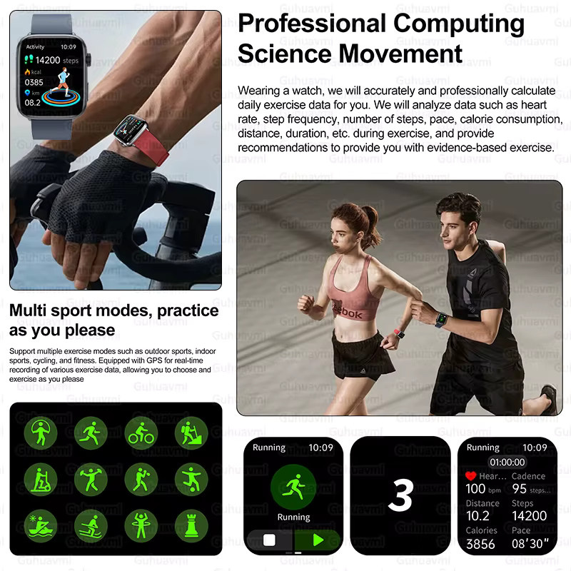 GUHUAVMI Smartwatch, 1,81 Zoll AMOLED, Leder, Schwarz, Unisex - Bild 6