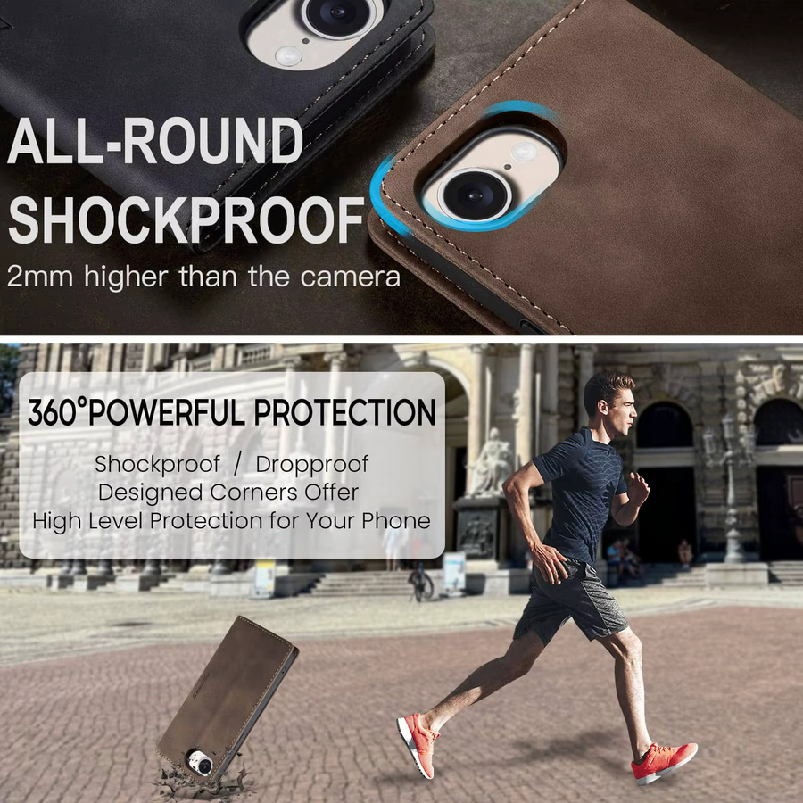 WeFor Magnetische PU-Leder Flip Wallet Case für iPhone 17e in Braun mit Kartenhalter und Standfunktion - Bild 5