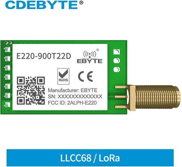 Cdebyte E220-900T22DRSSI LoRa Modul mit SMA-Antenne, 868 MHz / 915 MHz, 22 dBm, UART Schnittstelle, Grün - Bild 1