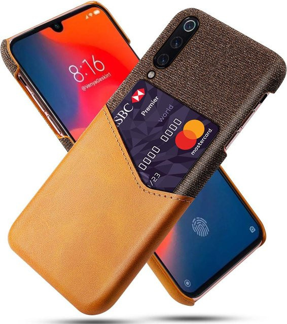 Xiaomi Handyhülle aus PU-Leder und Stoff mit Kartensteckplatz für Mi 9, Mi 9 SE, Mi 9 Lite, Mi 9T und Mi A3 in Braun - Bild 1