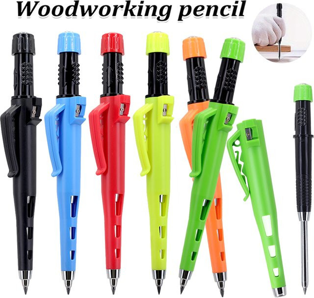 6-teiliges Set JOMPENS Zimmermannsbleistifte mit Kappe, 55 mm lange Markierungsbleistifte für die Holzbearbeitung, Farbe: Grün - Bild 1